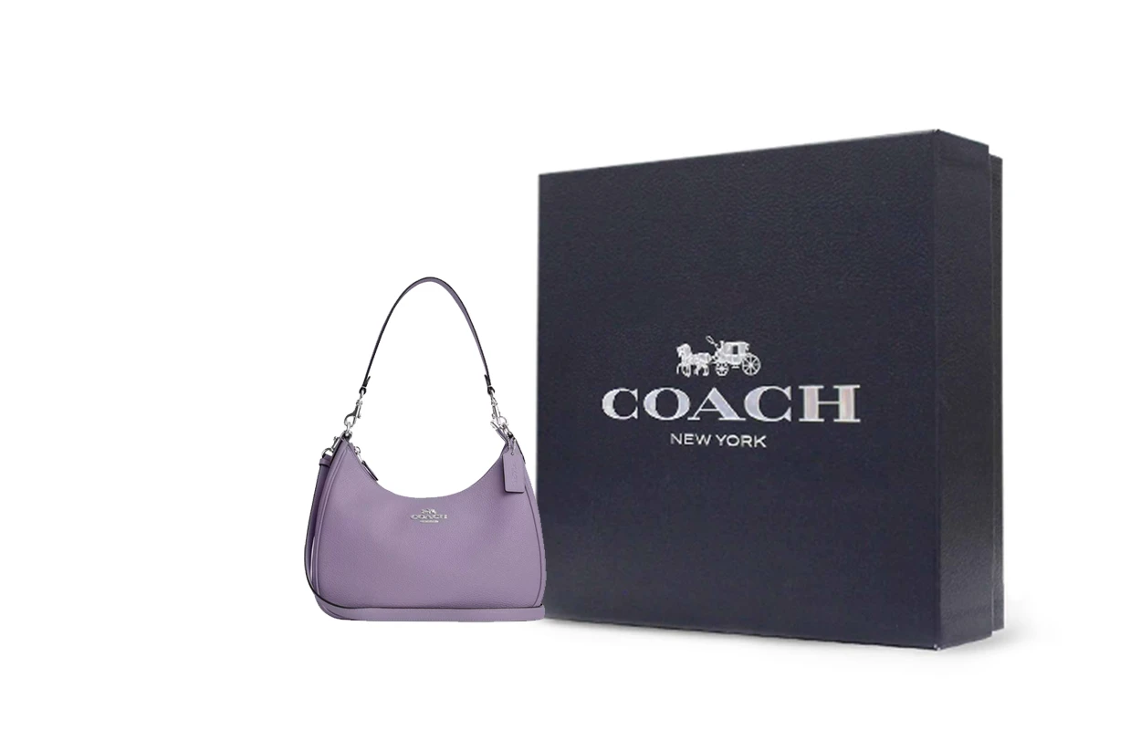 商品[国内直发] Coach|蔻驰 Hobo 29 纯色字母徽标Logo铭牌拉链开合 鹅卵石纹皮革 流浪包腋下包手提斜挎单肩包 大号 女款 银色拼浅紫色,价格¥2164,第8张图片详细描述