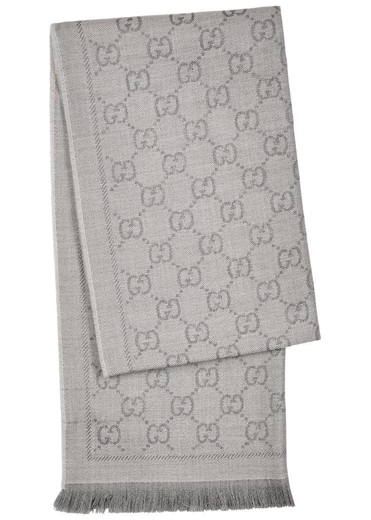 商品Gucci|Sten grey GG-jacquard wool scarf,价格¥2792,第1张图片