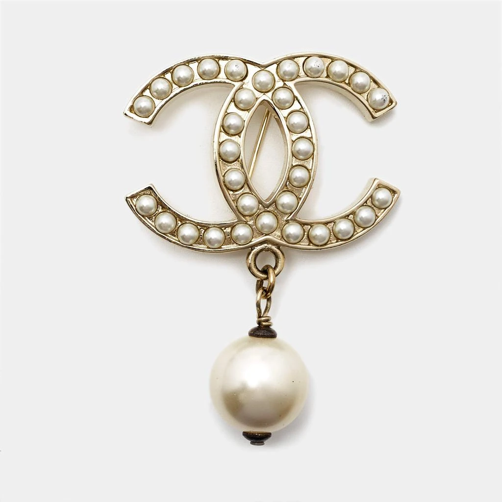 商品[二手商品] Chanel|Chanel CC Faux Pearl Gold Tone Brooch,价格¥3987,第1张图片