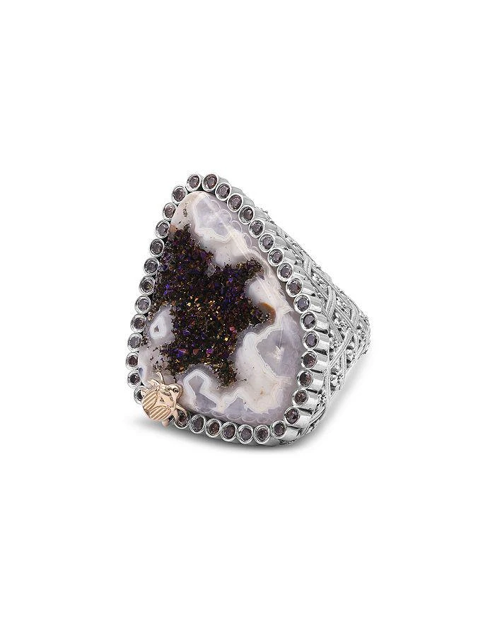商品Stephen Dweck|18K Yellow Gold & Sterling Silver One of a Kind Platinum Valley Druzy & Champagne Diamond Statement Ring,价格¥32100,第2张图片详细描述