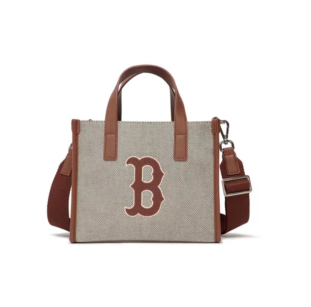 【享贝家】MLB 字母Logo波士顿红袜队大容量托特包单肩包 棕色 3AORS062N-43BRD商品第1张图片规格展示