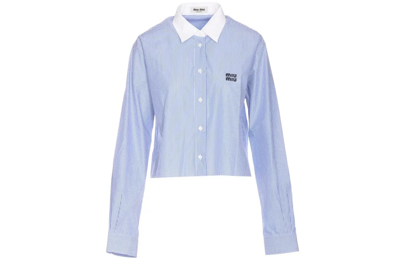 商品[国内直发] Miu Miu|缪缪 条纹翻领长袖合身短款衬衫 女款 蓝色,价格¥8747,第1张图片