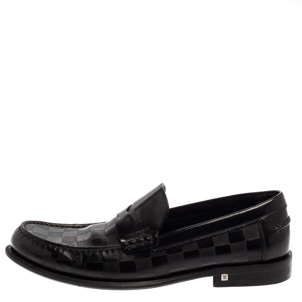 商品[二手商品] Louis Vuitton|Louis Vuitton Black Leather Damier Embossed Santiago Loafers Size 41,价格¥5314,第2张图片详细描述