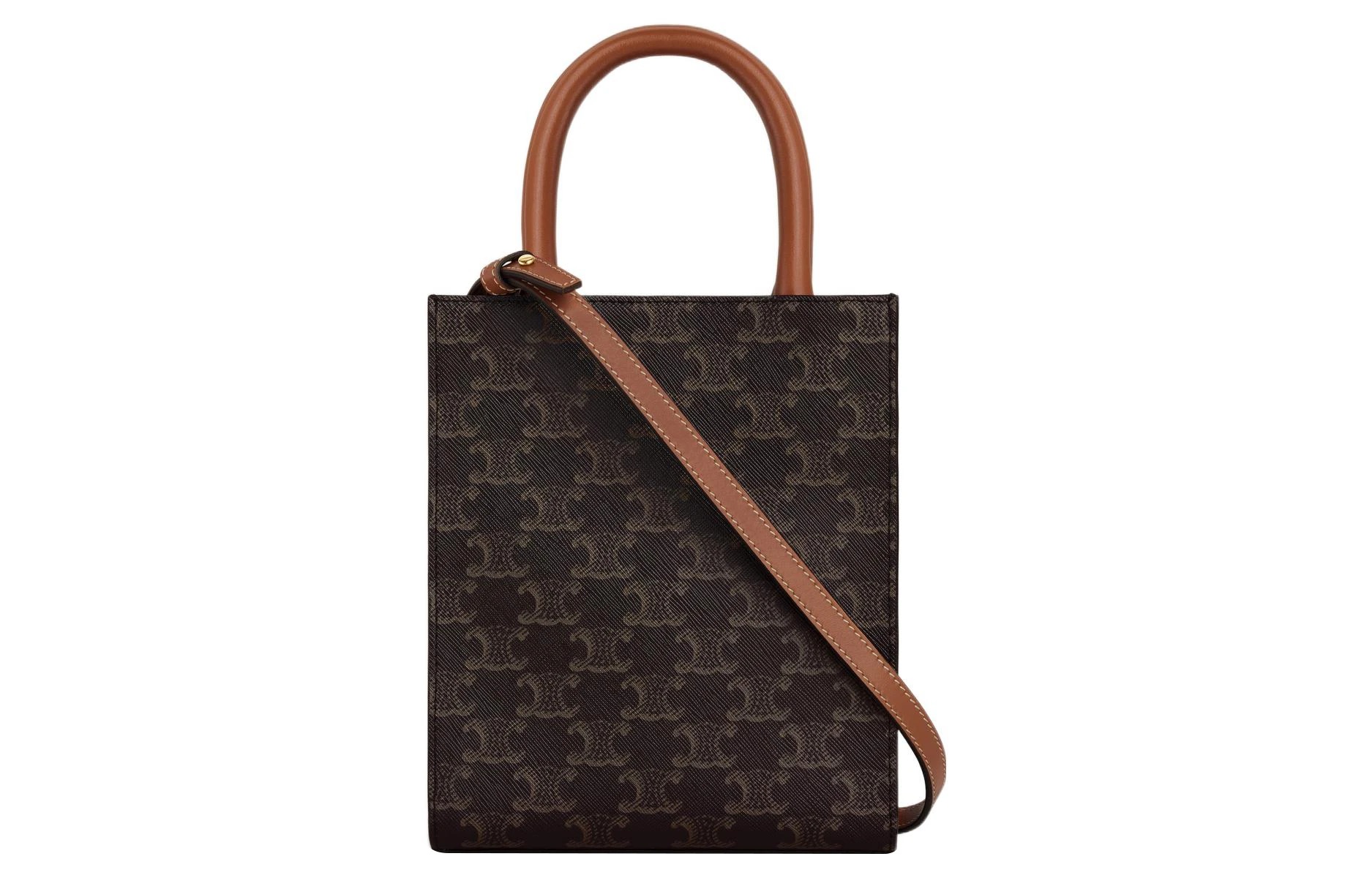 商品[国内直发] Celine|赛琳 Triomphe 品牌老花满印 帆布拼小牛皮 托特包Tote包购物袋单肩手提包 迷你 女款 棕色,价格¥10579,第4张图片详细描述