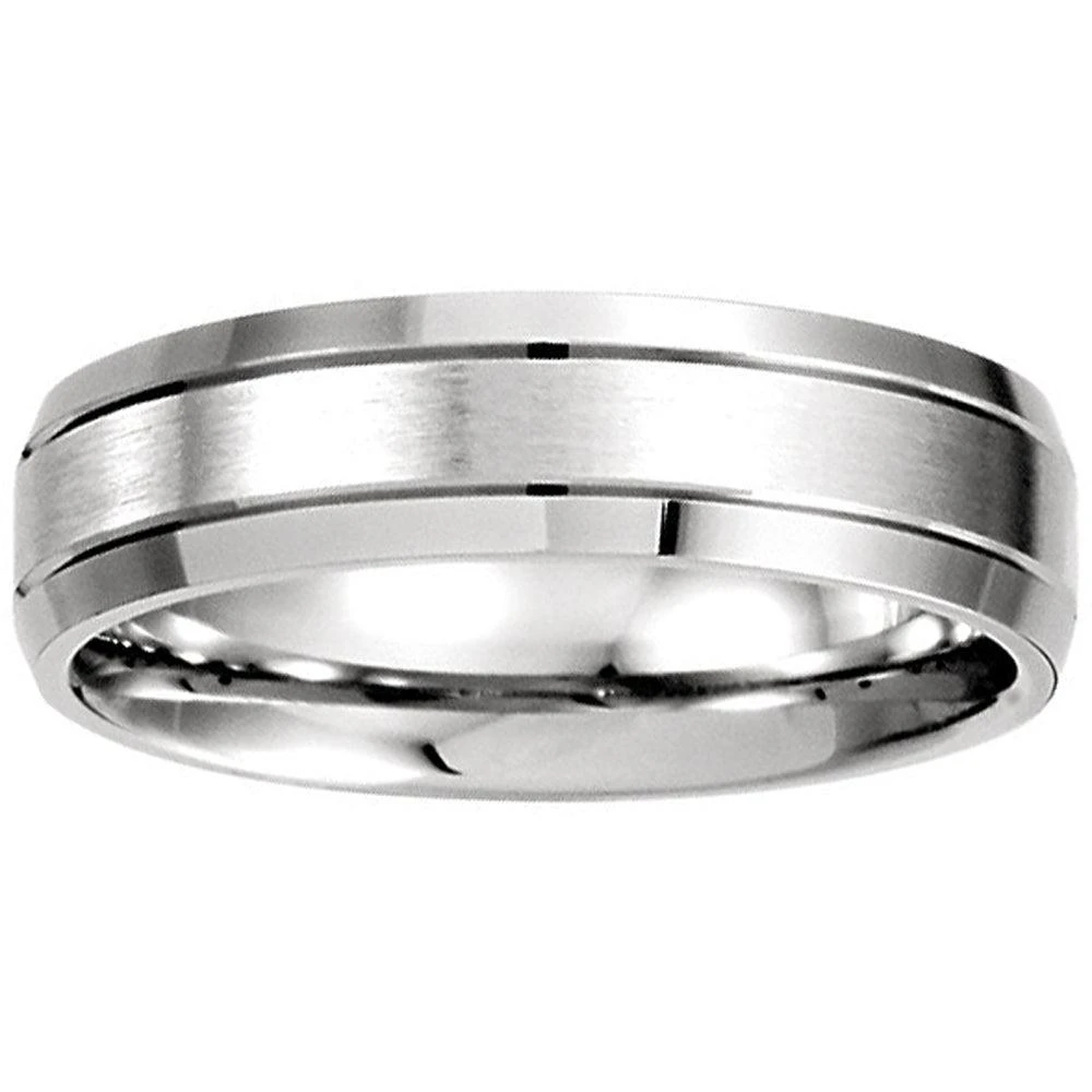 商品Pompeii3|Mens 14k White Gold Brushed Wedding Band 6MM Wide,价格¥4081,第1张图片