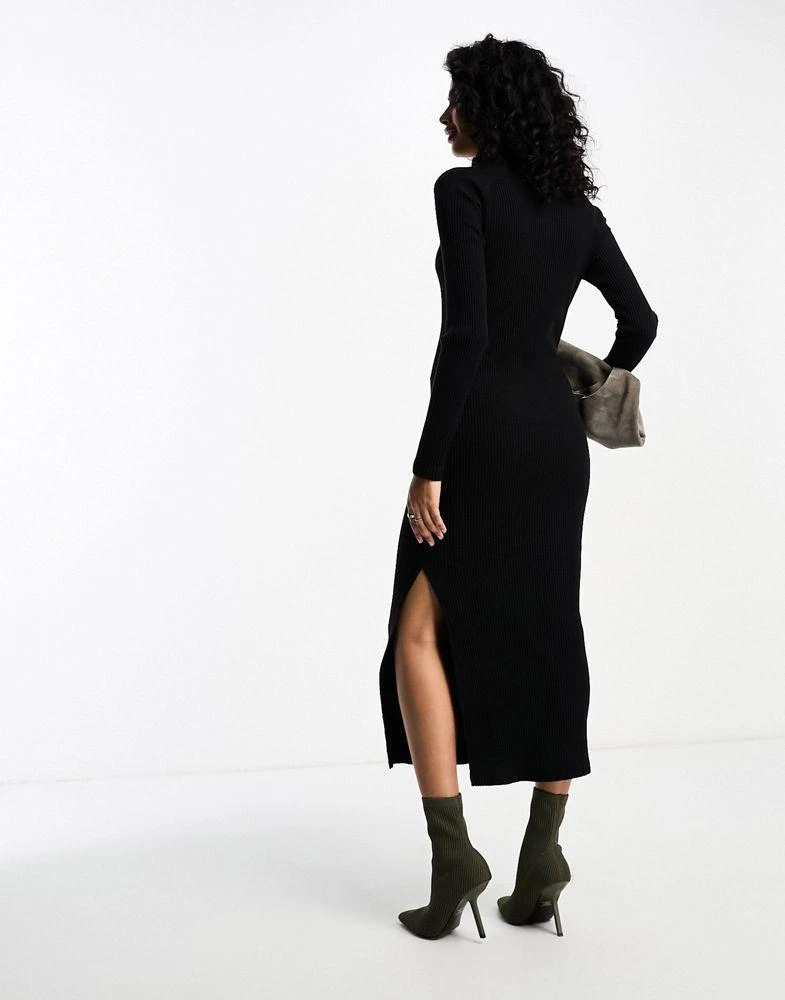 商品ASOS|ASOS DESIGN supersoft rib long sleeve fitted midi dress with choker detail in black,价格¥120,第2张图片详细描述