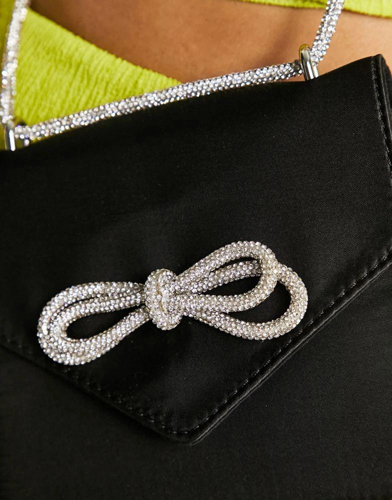 商品ASOS|ASOS DESIGN envelope shoulder bag with diamante bow in black satin ,价格¥246,第2张图片详细描述