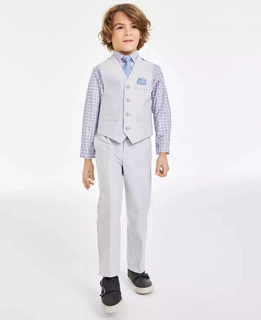 商品Nautica|Toddler and Little Boys Machine Washable Oxford Vest, Shirt, Pants, Necktie and Pocket Square, 5 Piece Set,价格¥194,第1张图片