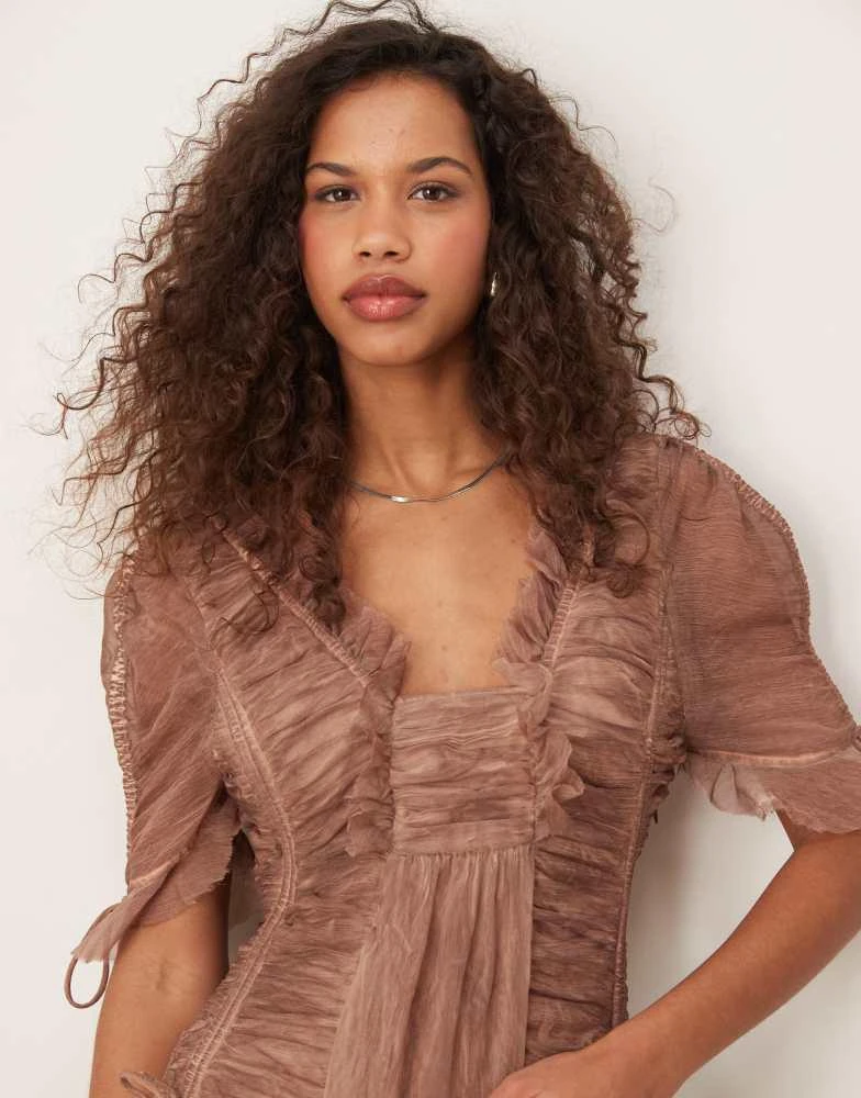 商品ASOS|ASOS DESIGN washed midi dress with ruched detailing in light brown,价格¥453,第4张图片详细描述
