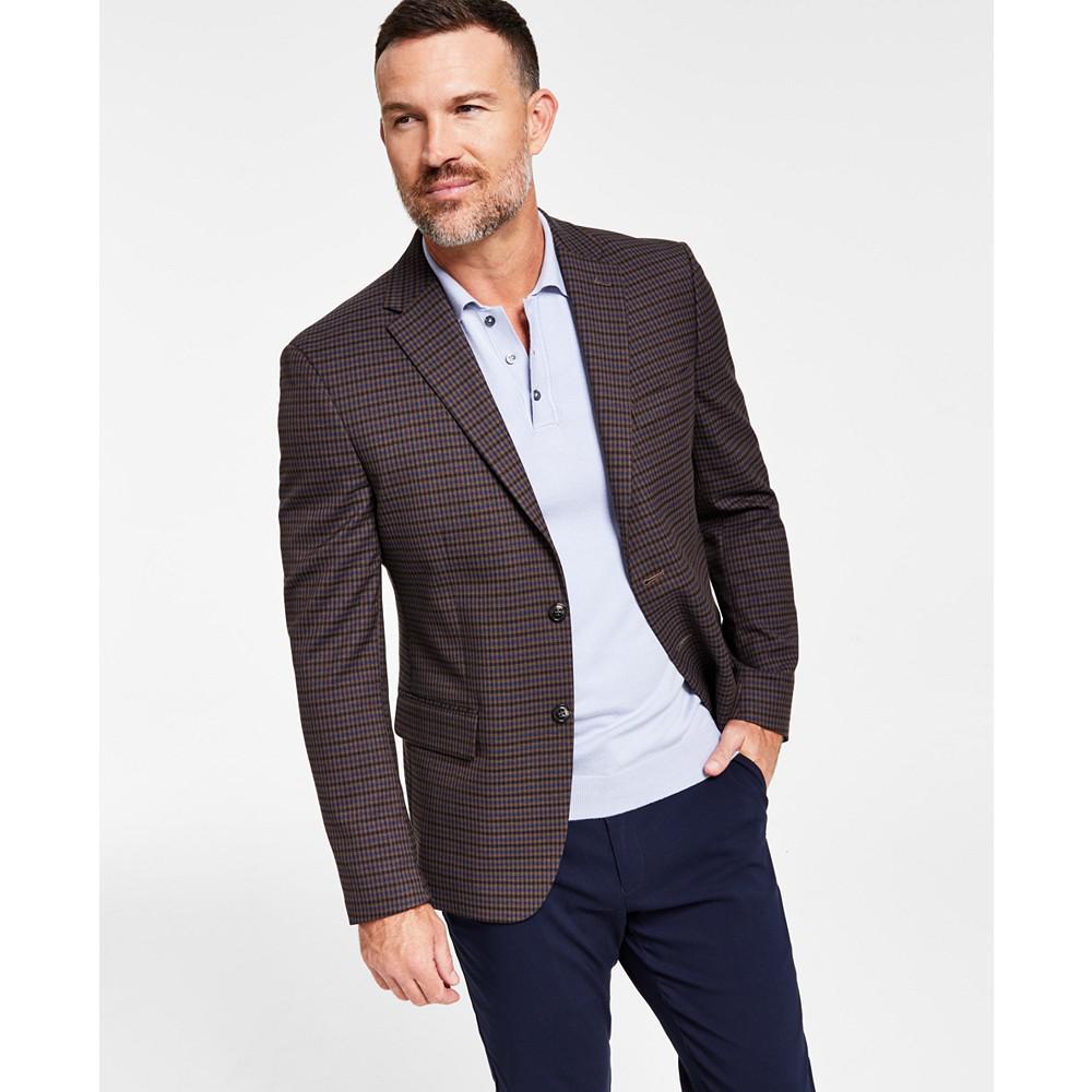 商品Tommy Hilfiger|Men's Modern-Fit Burgundy/Brown Check Blazer,价格¥877,第1张图片