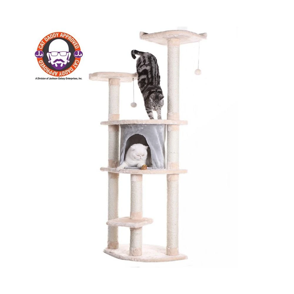 64" Real Wood Cat Tree With Scratch Post, Soft-side Playhouse 商品
