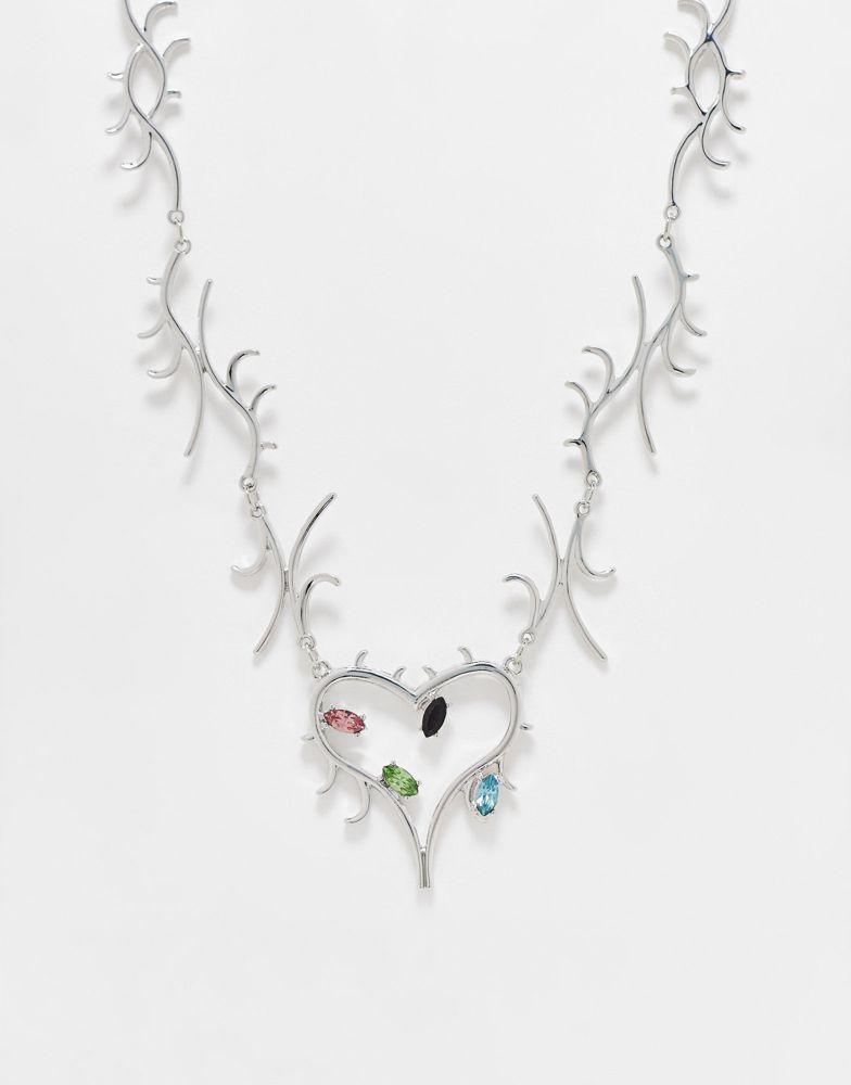 商品Reclaimed Vintage|Reclaimed Vintage unisex drippy necklace with heart pendant in silver,价格¥98,第1张图片