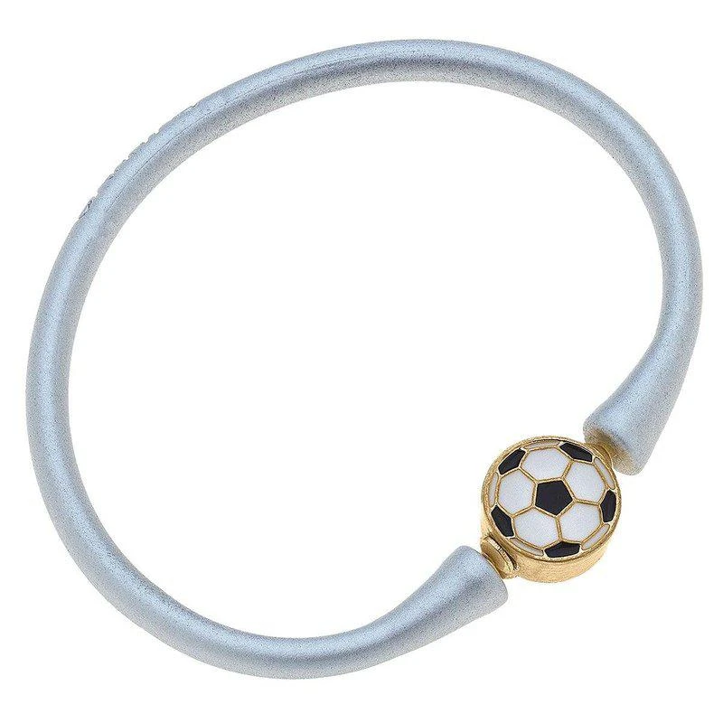 商品Canvas Style|Enamel Soccer Ball Silicone Bali Bracelet In Silver,价格¥213,第1张图片