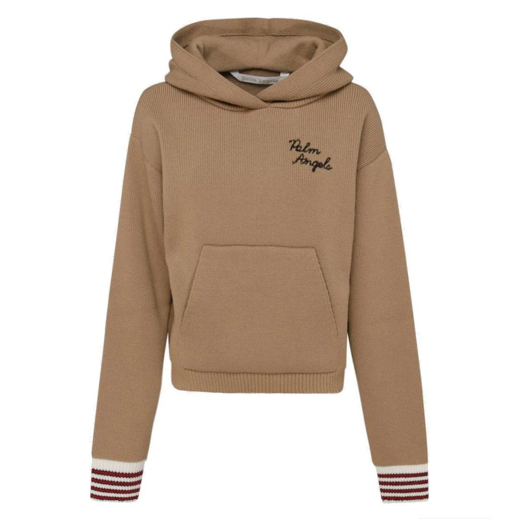 商品Palm Angels|Palm Angels Logo Embroidered Long-Sleeved Knit Hoodie,价格¥3816,第1张图片