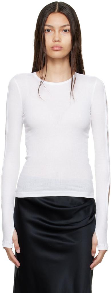 White Cotton Long Sleeve T-Shirt商品第1张图片规格展示