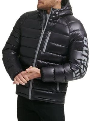 商品GUESS|Logo Puffer Hooded Jacket,价格¥586,第3张图片详细描述