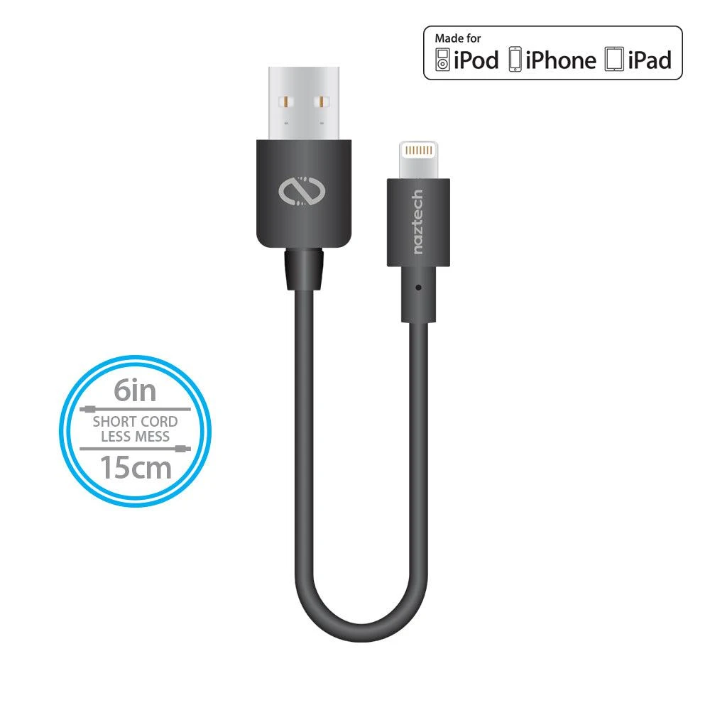 商品Naztech|MFi Lightning Charge/Sync USB Cable 6in Black,价格¥160,第1张图片