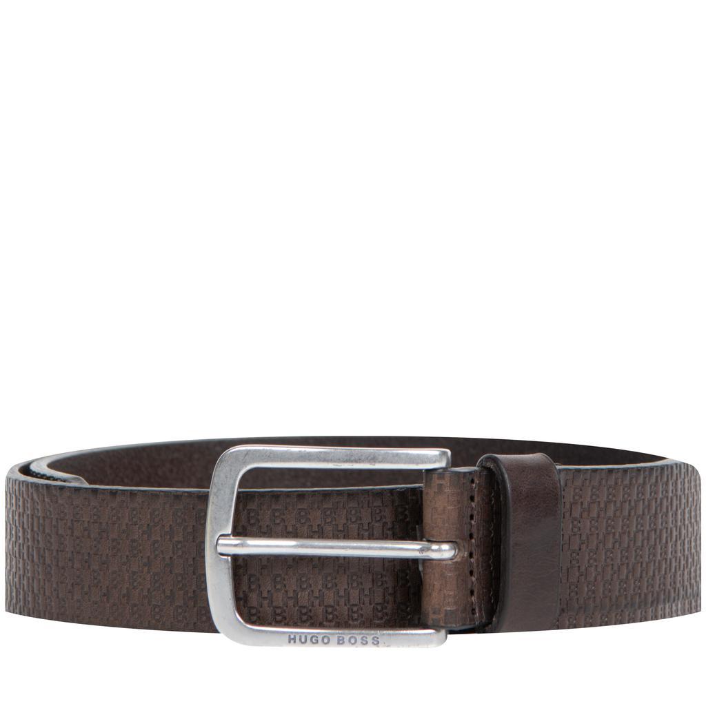 商品Hugo Boss|'Jor HB' Embossed Leather Belt Dark Brown,价格¥694,第1张图片