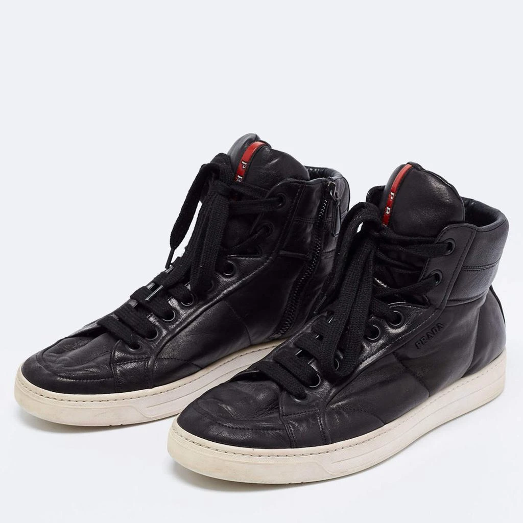 商品[二手商品] Prada|Prada Sport Black Leather High Top Sneakers Size 39,价格¥877,第2张图片详细描述