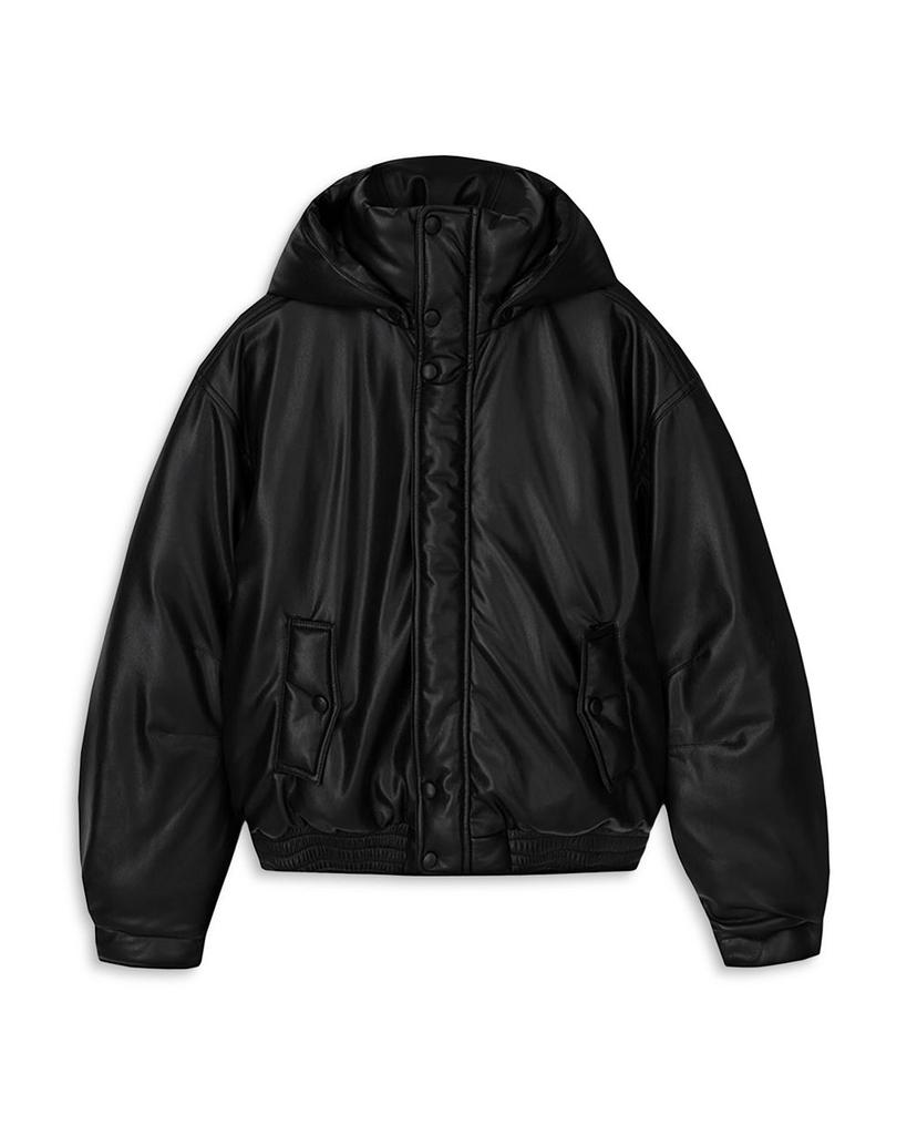 Duy Faux Leather Hooded Puffer Jacket商品第1张图片规格展示
