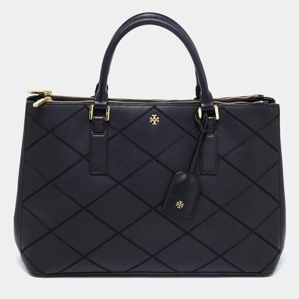 商品[二手商品] Tory Burch|Tory Burch Black Wild Stitch Leather Robinson Double Zip Tote,价格¥3136,第1张图片