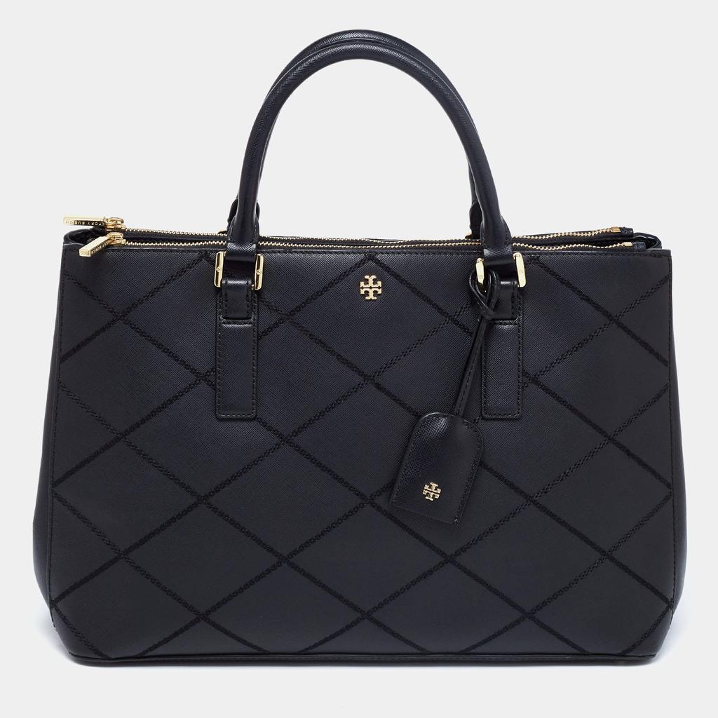 商品[二手商品] Tory Burch|Tory Burch Black Wild Stitch Leather Robinson Double Zip Tote,价格¥2940,第1张图片