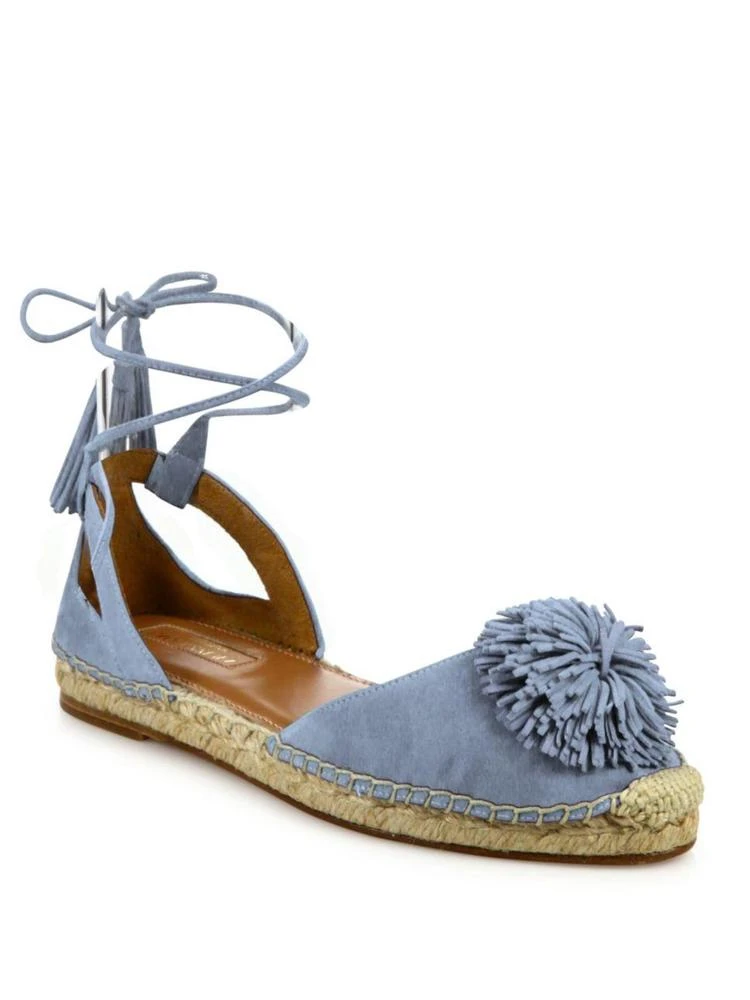 商品Aquazzura|Sunshine Pom-Pom Suede Espadrille Flats,价格¥1784,第1张图片