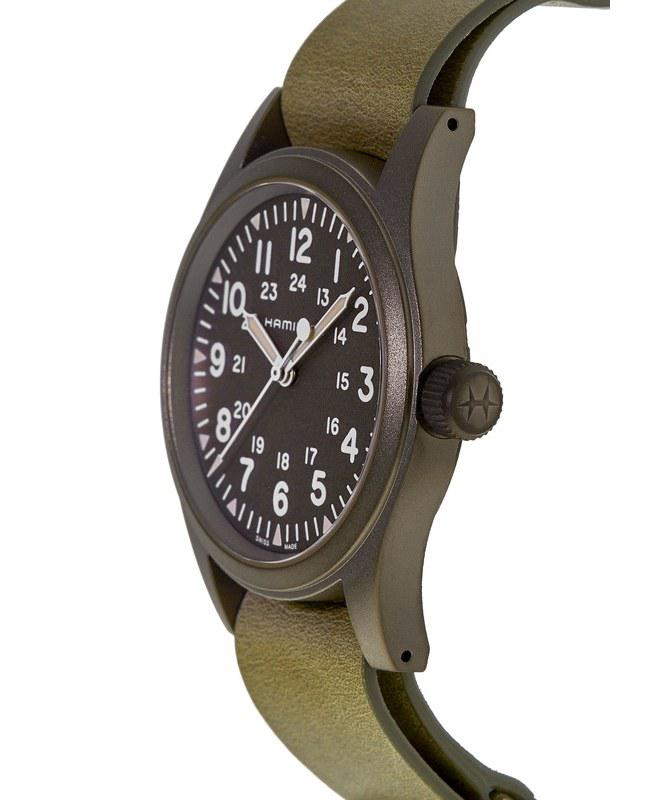Hamilton Khaki Field Mechanical Brown Dial Green Leather Strap Men's Watch H69449861商品第3张图片规格展示