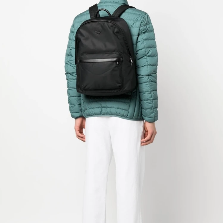 商品[国内直发] Emporio Armani|阿玛尼 经典Logo徽标拉链开合拼色 锦纶 书包背包双肩包 常规 男款 黑色,价格¥2457,第7张图片详细描述