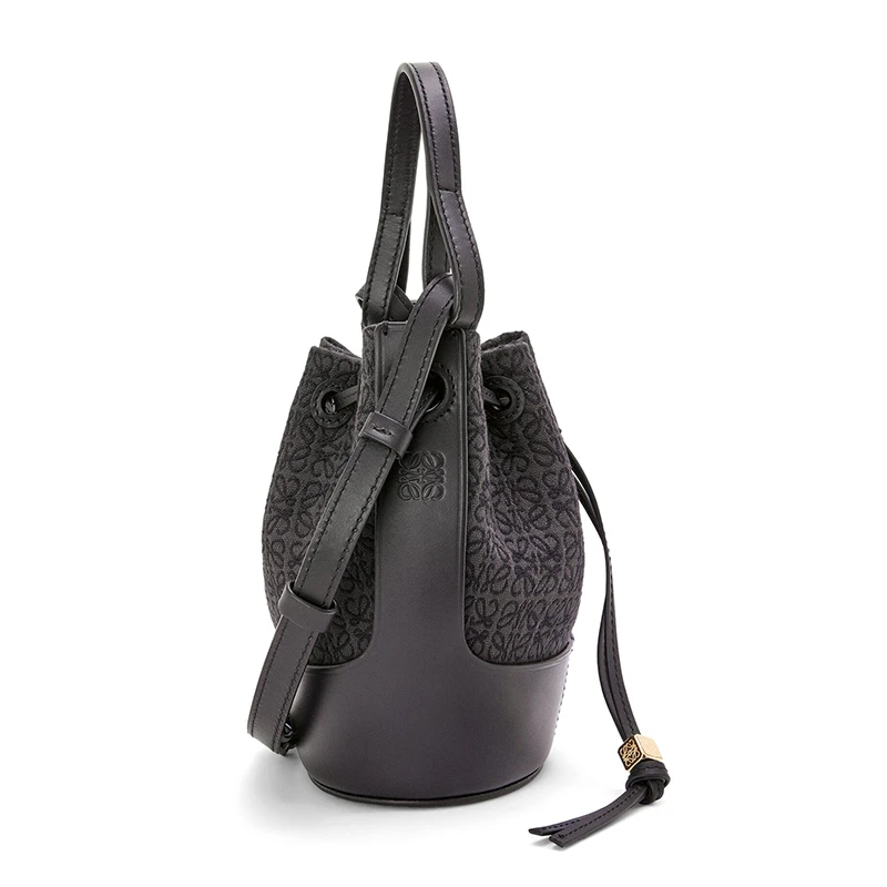 【包税】LOEWE/罗意威 2021秋冬新款 Balloon系列 女士迷你无烟煤色/黑色徽标印花帆布小牛皮抽绳封口可调节肩带气球手提斜挎单肩包0010593010 商品