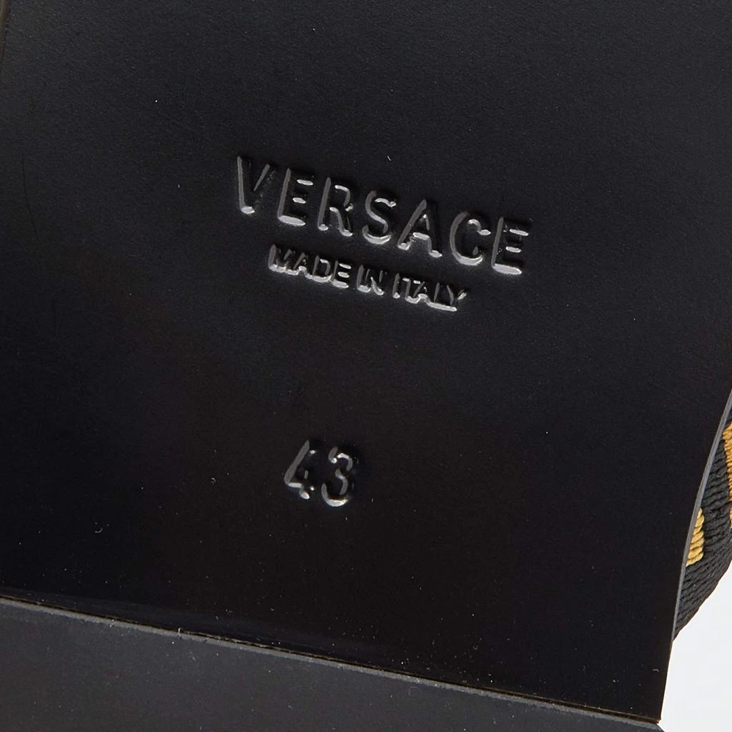 Versace Black/Yellow Leather And Fabric Greca Flat Slide Sandals Size 43 商品