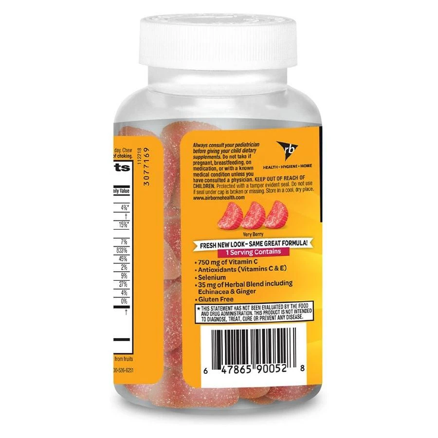 商品Airborne|Vitamin C, E, Zinc, Minerals & Herbs Immune Support Supplement Gummies Very Berry,价格¥160,第2张图片详细描述