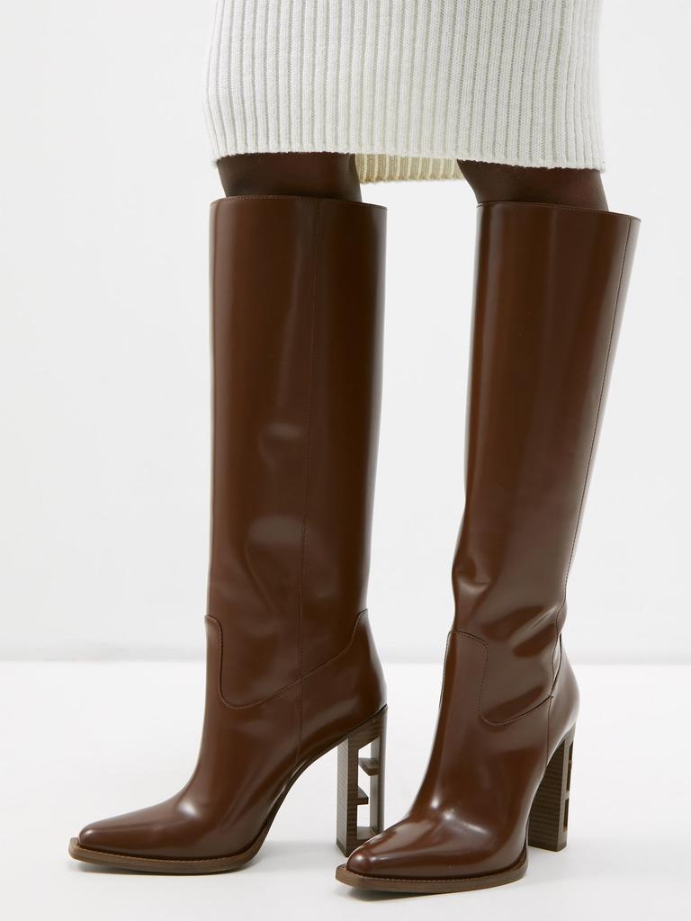 商品Fendi|FF-heel leather knee-high boots,价格¥11560,第5张图片详细描述