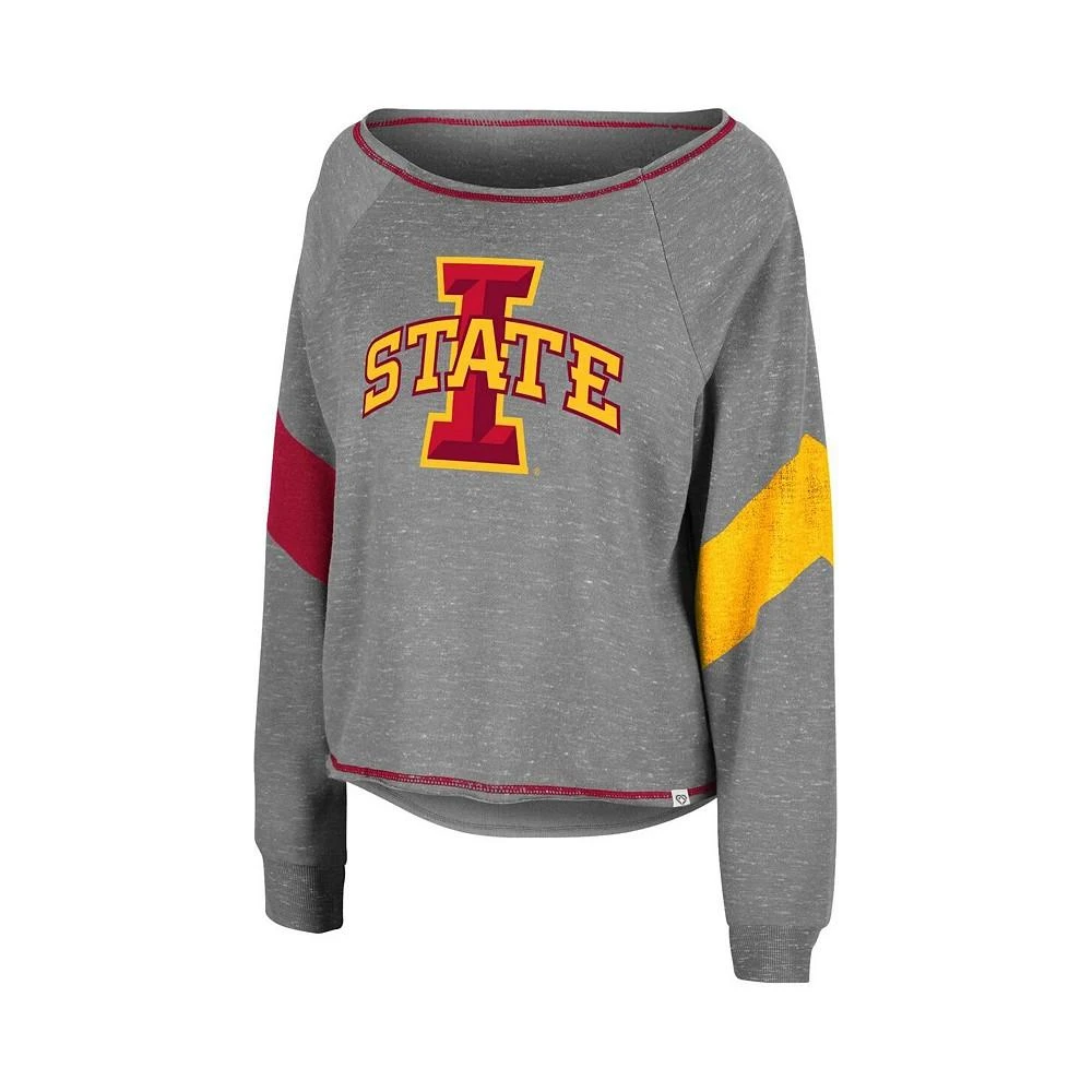 商品Colosseum|Women's Heather Gray Iowa State Cyclones Amped Chevron Stripe Raglan Boat Neck Pullover Sweatshirt,价格¥308,第3张图片详细描述