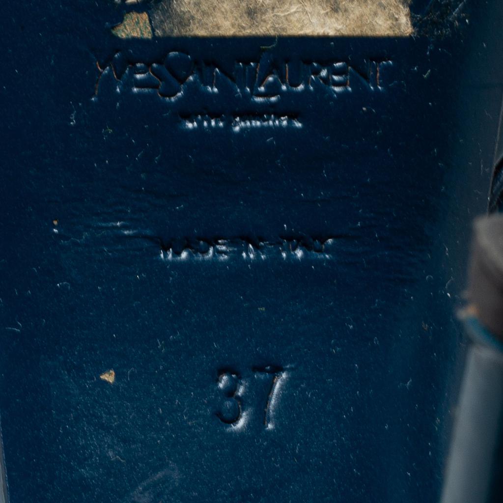 Yves Saint Laurent Navy Blue Patent Leather Tribute Platform Sandals Size 37商品第8张图片规格展示