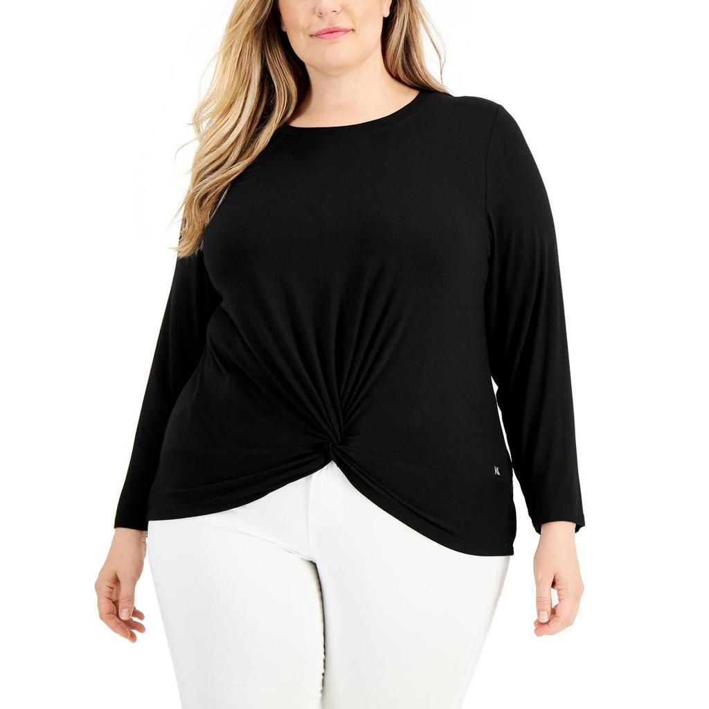 Calvin Klein Womens Plus Jersey Twist Front Pullover Top商品第1张图片规格展示