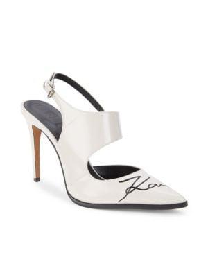 商品Karl Lagerfeld Paris|Logo Leather Slingback Pumps,价格¥375,第2张图片详细描述