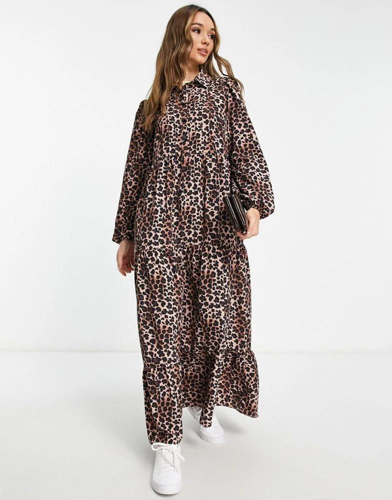 商品ASOS|ASOS DESIGN maxi shirt dress with pin tucks in animal print,价格¥245,第1张图片