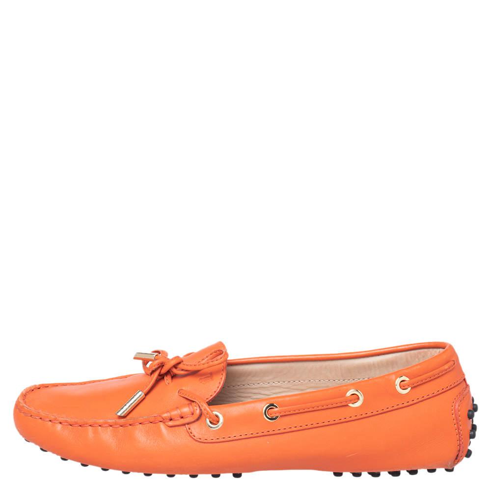 Tod's Orange Leather Bow Slip On Loafers Size 39商品第2张图片规格展示