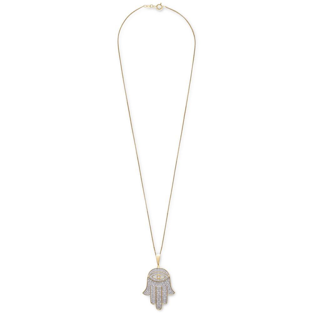 商品Macy's|Men's Diamond Hamsa Hand 22" Pendant Necklace (1/4 ct. t.w.) in 14k Gold-Plated Sterling Silver or Sterling Silver,价格¥4110,第5张图片详细描述