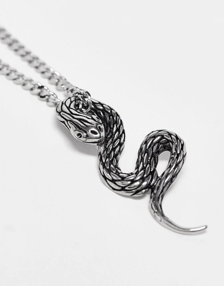 商品ASOS|ASOS DESIGN waterproof stainless steel necklace with snake pendant in burnished silver,价格¥136,第4张图片详细描述