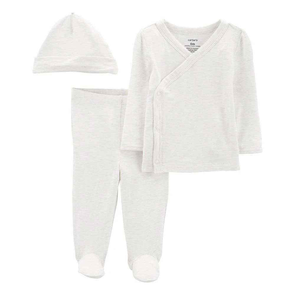 商品Carter's|Baby Boys or Baby Girls PurelySoft Side Snap Bodysuit, Pants and Cap, 3 Piece Set,价格¥118,第1张图片