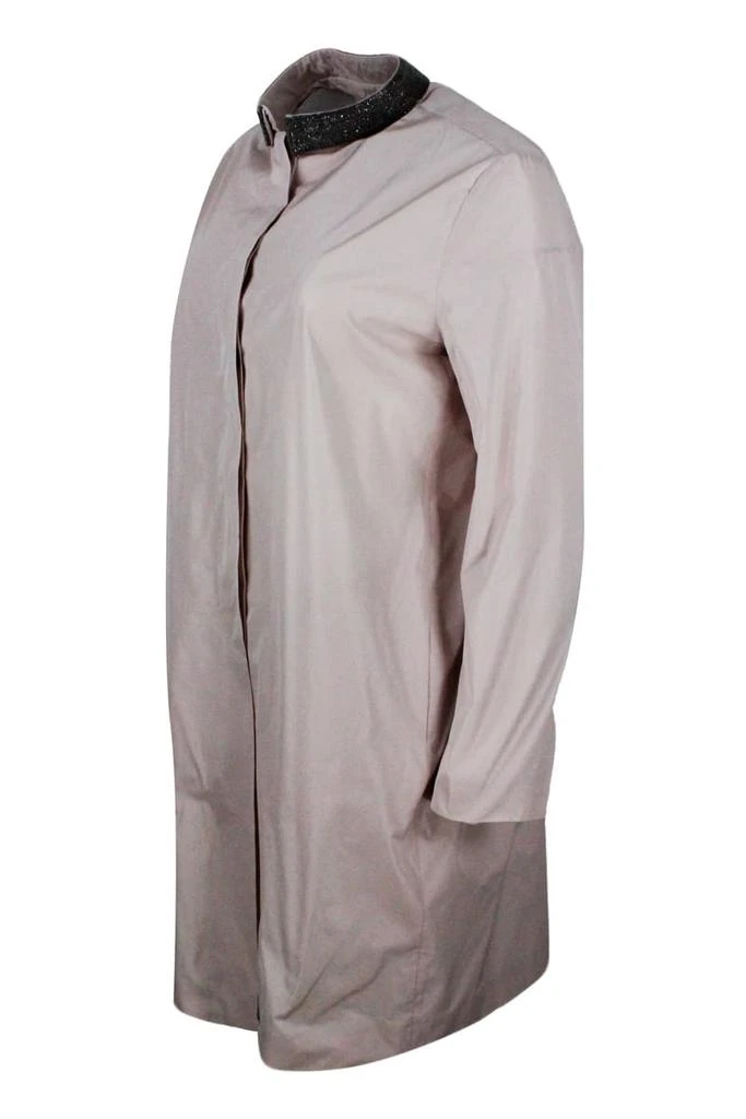 商品Fabiana Filippi|Fabiana Filippi Waterproof Trench Coat In Light Nylon With Pop-up Button Closure And Precious Jewels On The Neck,价格¥5604,第2张图片详细描述