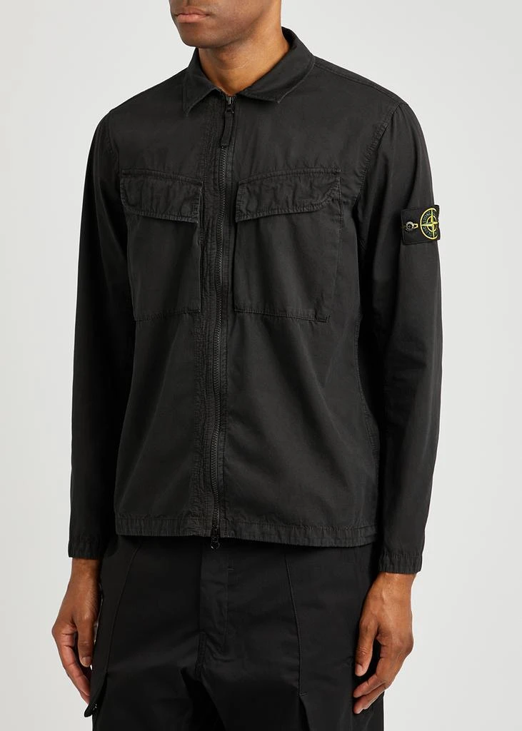 商品Stone Island|Black garment-dyed cotton overshirt,价格¥3728,第2张图片详细描述