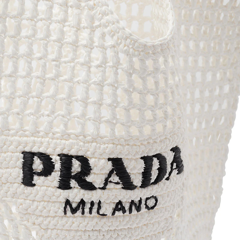 商品Prada|【预售3-7天】普拉达  女士白色酒椰纤维解构式廓形单肩手提托特包1BG424_2A2T_F0009_V_OOO,价格¥12452,第5张图片详细描述