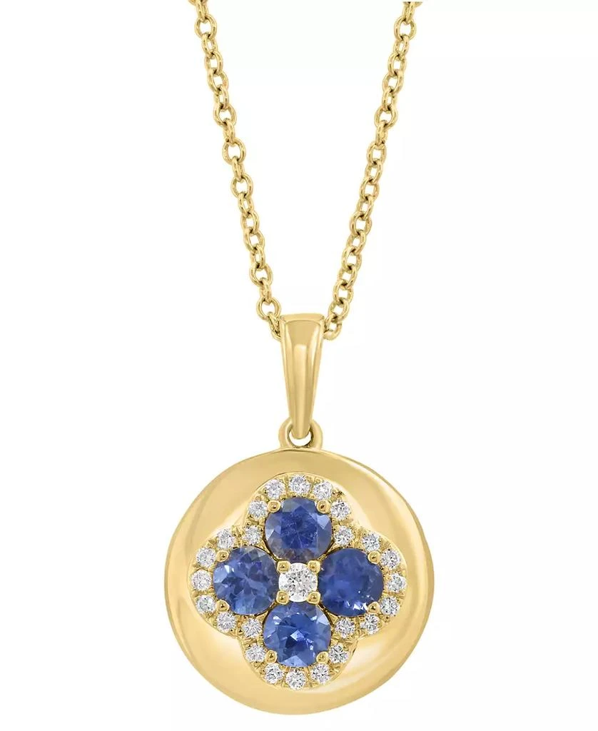 商品Effy|EFFY® Blue Sapphire (5/8 ct. t.w.) & Diamond (1/6 ct. t.w.) Flower Disc 18" Pendant Necklace in 14k Yellow Gold,价格¥7161,第1张图片