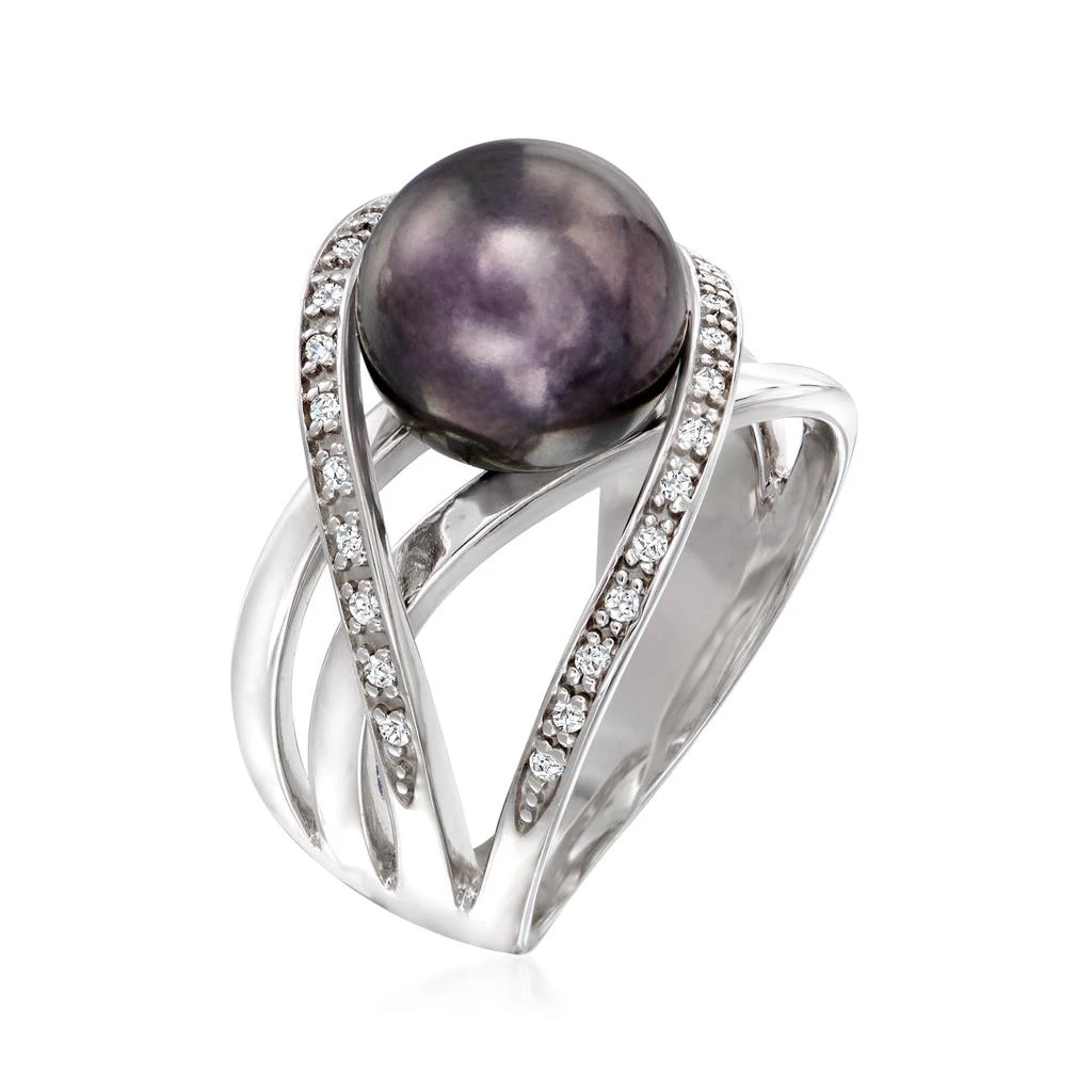 商品Ross-Simons|10mm Black Cultured Pearl and . White Zircon Highway Ring in Sterling Silver,价格¥716,第3张图片详细描述