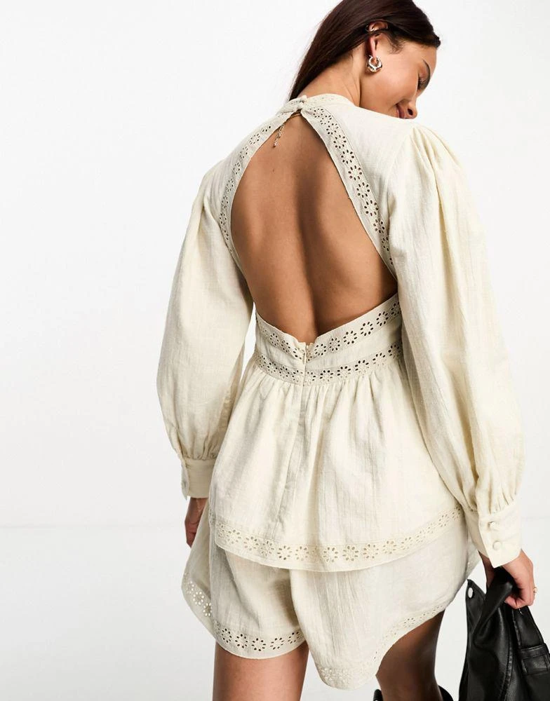 商品ASOS|ASOS DESIGN high neck embroidered playsuit with rara skirt in cream,价格¥248,第2张图片详细描述