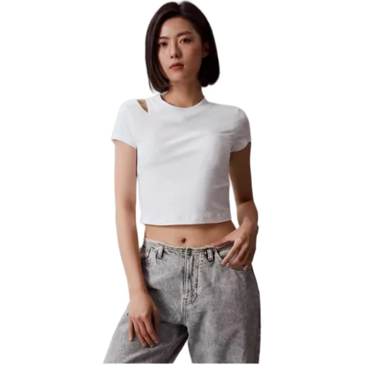 商品[国内直发] Calvin Klein|CALVIN KLEIN  纯色圆领套头短袖 T恤 女款 月光白,价格¥373,第3张图片详细描述