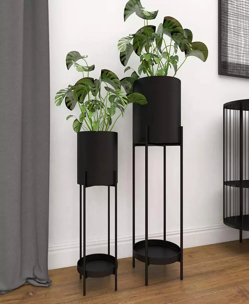 Black Metal Indoor Outdoor Planter with Removable Stand Set of 2 商品